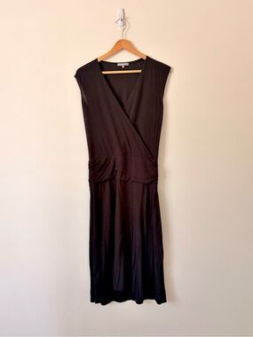James Perse Black Sleeveless Wrap Midi Dress